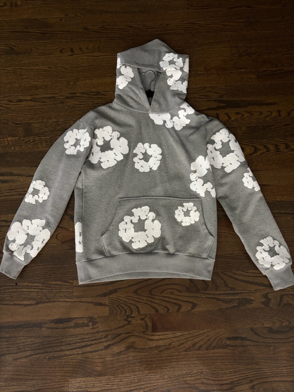 Gray Hoodie with White Floral Clusters Graphic - Picture 1 of 4
